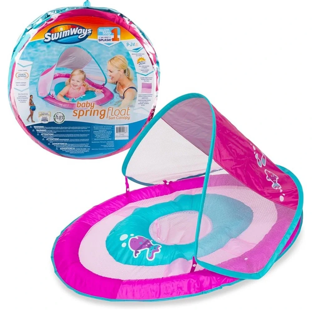 Swimways Baby Spring Float Sun Canopy swim step 1 Brand New  pink 9-24‎ months